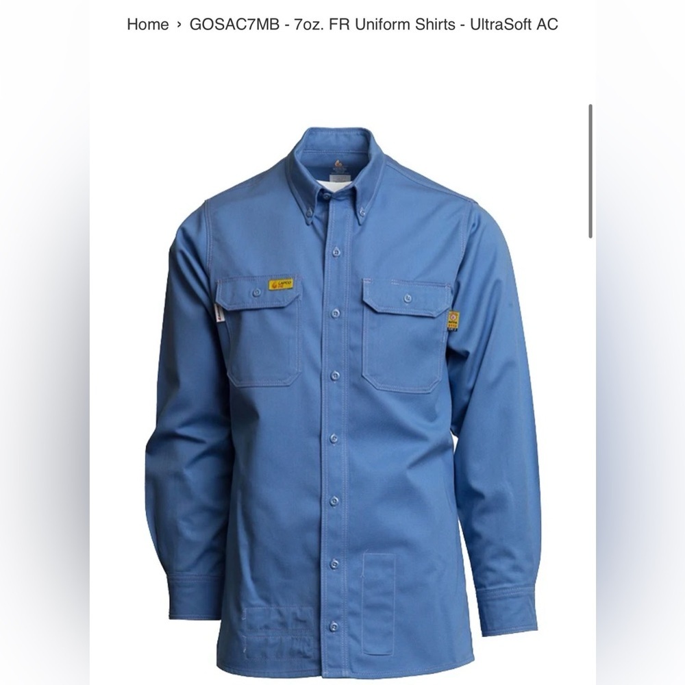 Lapco flame 🔥 Resistant XL-XLONG Blue Button-Up Shirt
